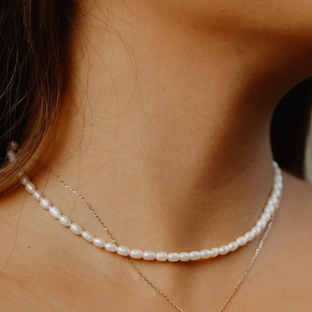 Beaded Pearl Necklace, Gold Filled Choker, Adjustable Length 14-16", Waterproof Beach Jewelry, Se... | Etsy (US)