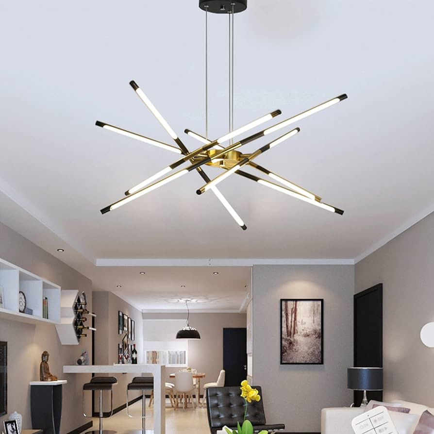 JUGHTBO Modern Chandelier with 12Lights,Sputnik Chandelier Adjustable Chain,Black and Gold Chande... | Amazon (CA)