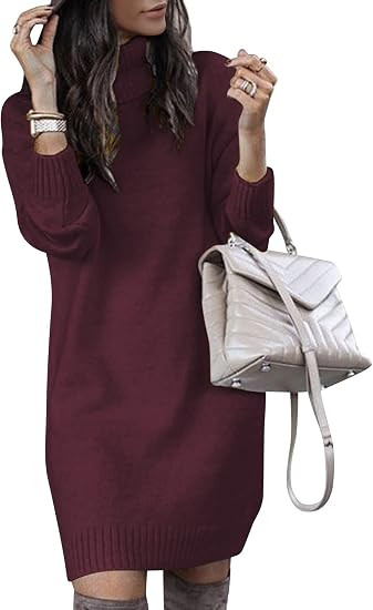 SENFURE Women Turtleneck Sweater Dress Oversized Long Sleeve Knit Pullover Fall Sweater Short Dre... | Amazon (US)