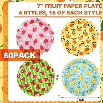 60 Pcs Fruit Paper Plates Tutti Frutti Birthday Party Supplies 7 Inch Disposable Fruit Dessert Pl... | Amazon (US)