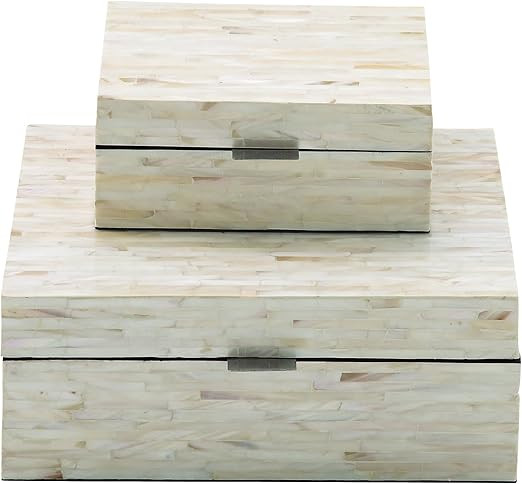 Deco 79 Wood Mop Inlay White Box S/2 8", 12" W-41127, 8" by 12", Beige | Amazon (US)