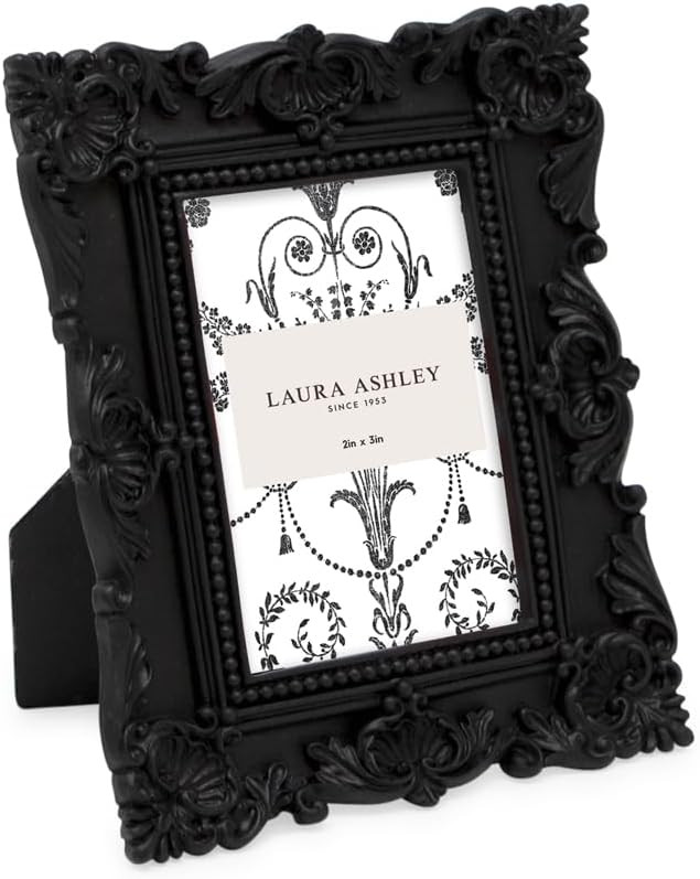 Laura Ashley 2x3 Black Ornate Textured Hand-Crafted Resin Picture Frame with Easel, for Tabletop ... | Amazon (US)
