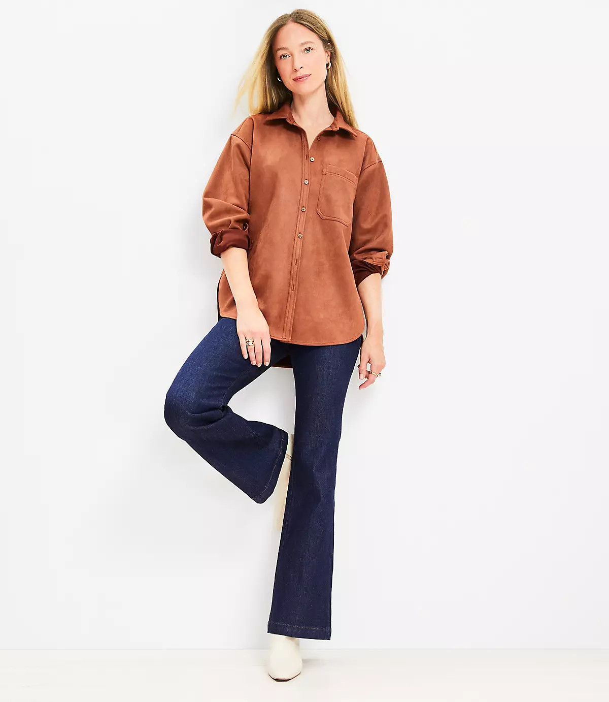 Faux Suede Relaxed Pocket Tunic Shirt | LOFT