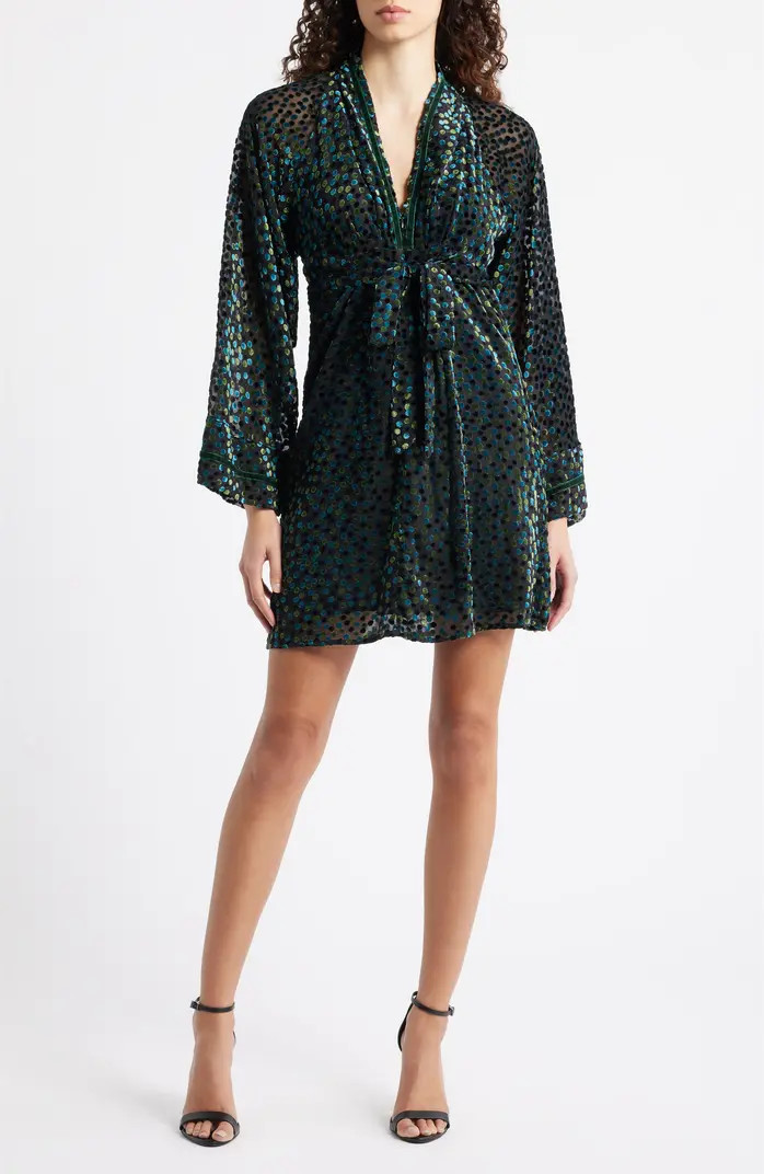 Amaia Velvet Flock Dot Long Sleeve Minidress | Nordstrom