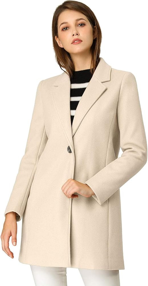 Allegra K Women's Winter Overcoat Notched Lapel Long Sleeve One Buttoned Mid-Length Long Coat | Amazon (US)