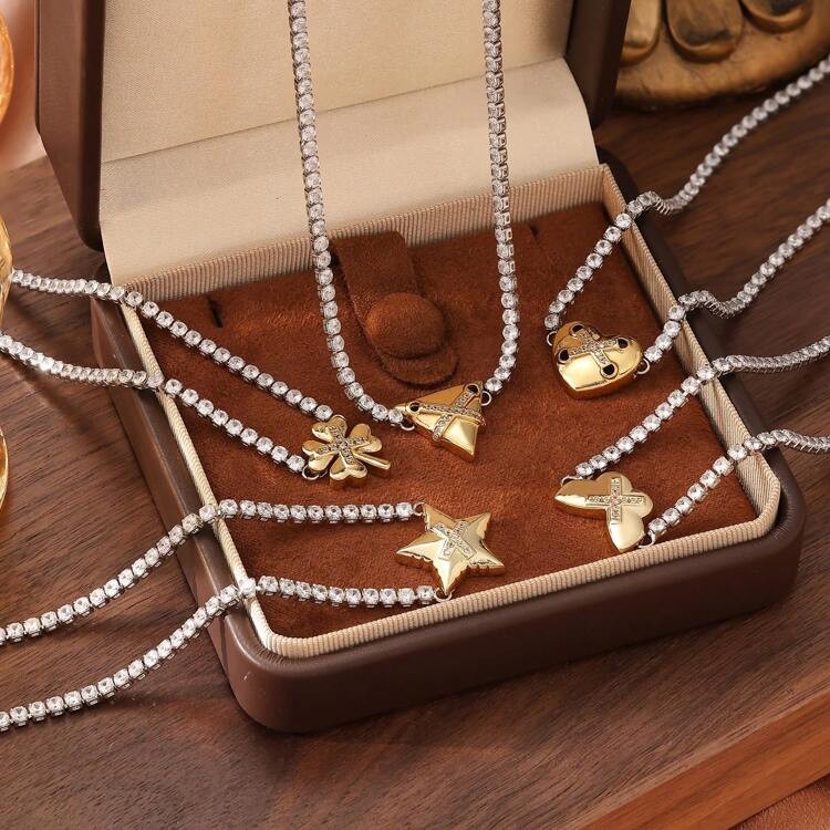 1pc Women 18K Plated Stainless Steel Rhinestone Chain Necklace, Fashionable And High-End, Suitabl... | SHEIN