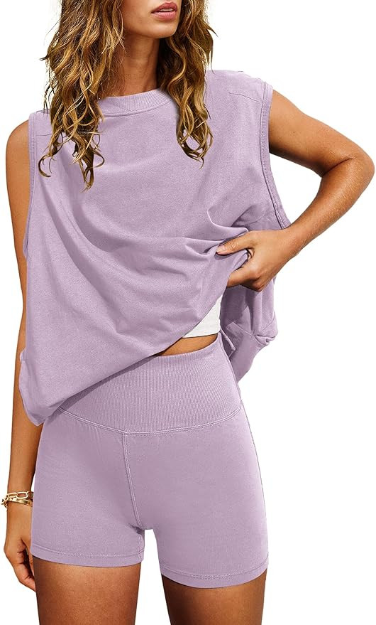 Nirovien Women 2 Piece Outfits Workout Sets Summer Matching Lounge Set Tunic Tops and Biker Short... | Amazon (US)