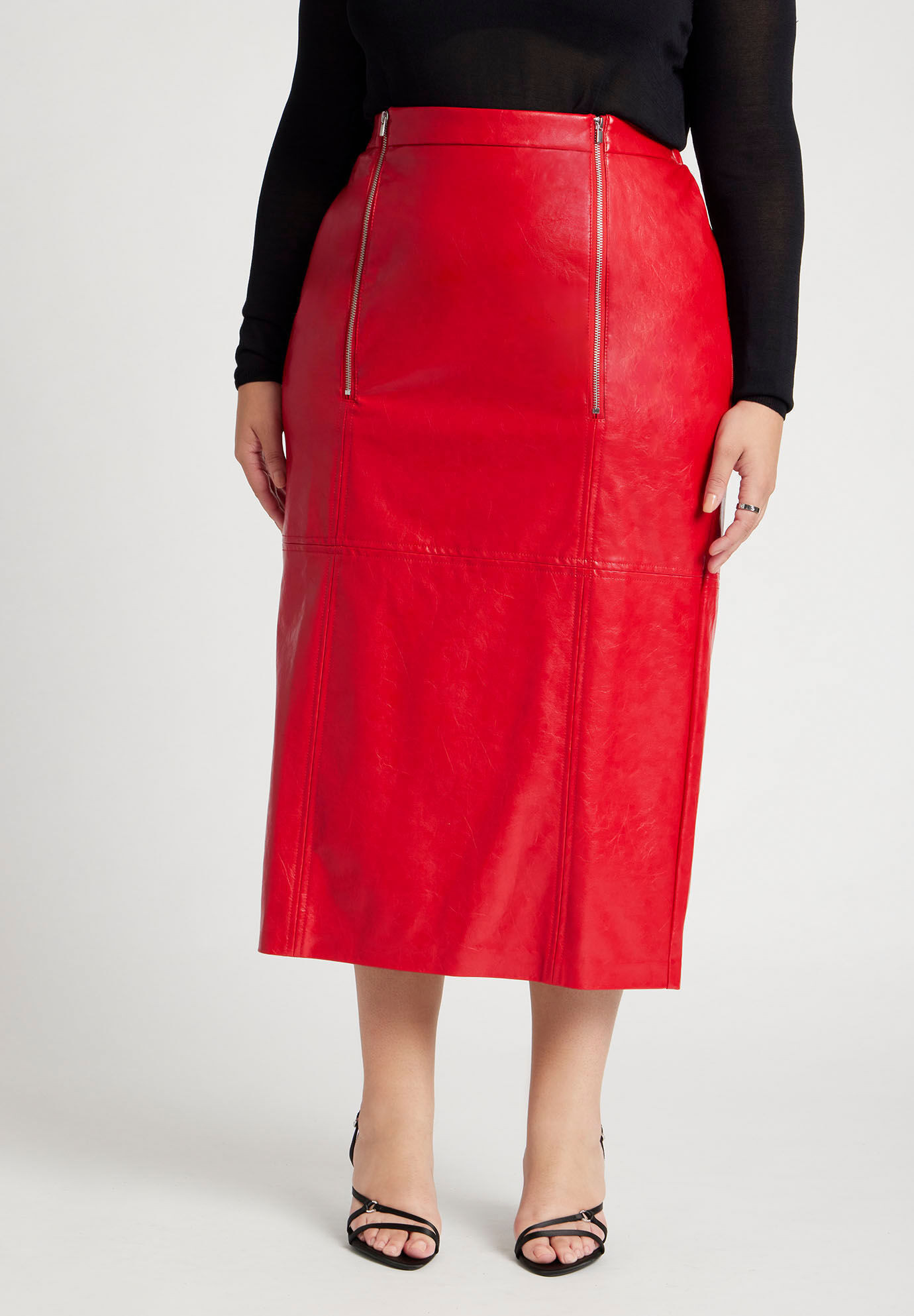 Faux Patent Leather Skirt With Zipper Detail | Eloquii