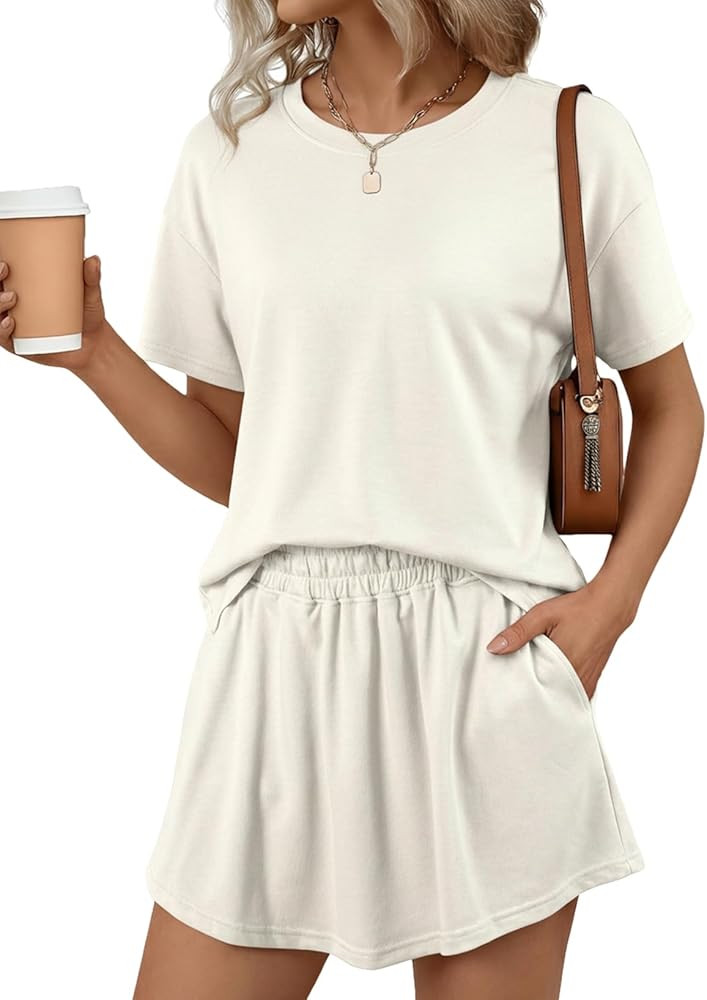 BLENCOT Lounge Sets for Women Summer 2 Piece Skirt Sets Casual Cropped Tee and Short Set Matching... | Amazon (US)