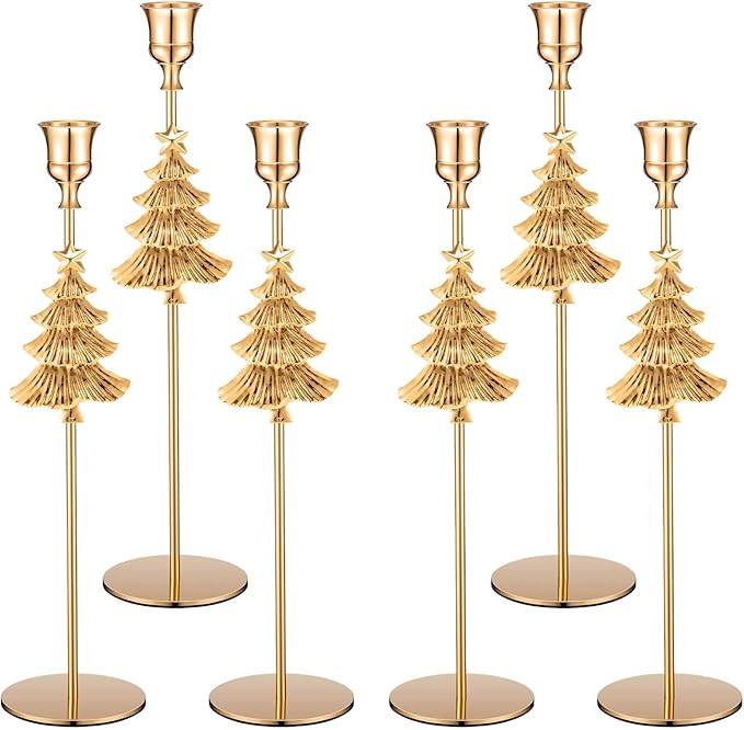 6 Pcs Christmas Tree Candlestick Holders Metal Candle Holders Tall Candle Holder for Christmas We... | Amazon (US)