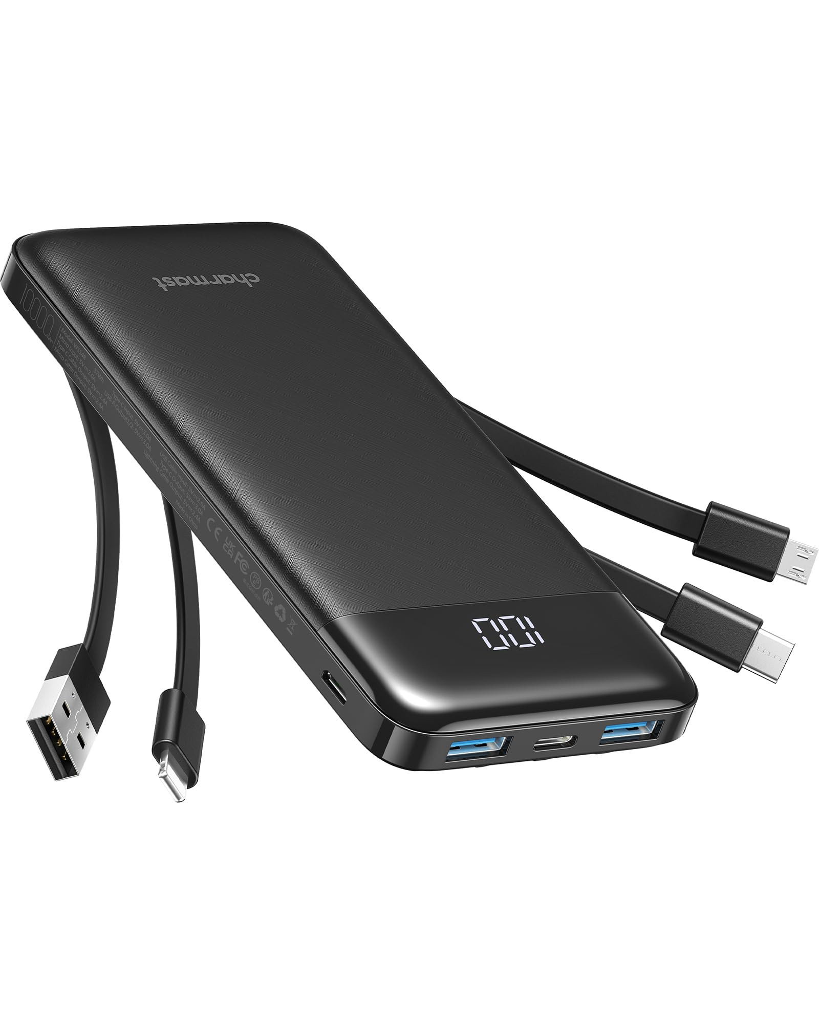 Charmast Power Bank with Built in Cable, 10000mAh USB C Battery Pack 6 Outputs 2 Inputs with LED ... | Amazon (CA)
