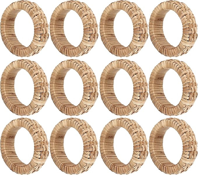 Decorative Napkin Rings Set of 12 - Handmade Rattan Napkin Holders - Cane Serviette Rings for Tab... | Amazon (US)