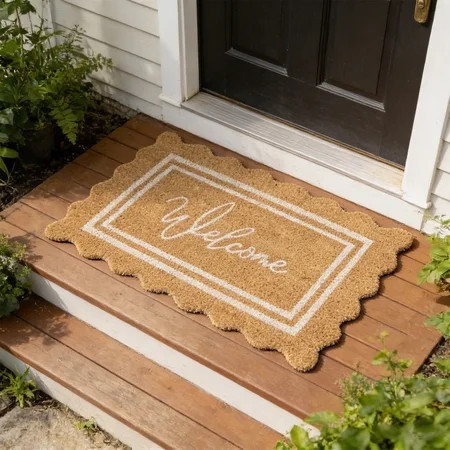 Scalloped Edge Welcome， Doormat Imitation Coir Home， Dirt-Scraper Textured Fiber Front Door Mat Indoor/Outdoor Entrance Rug for Front, Back, Side Doors | Walmart (US)