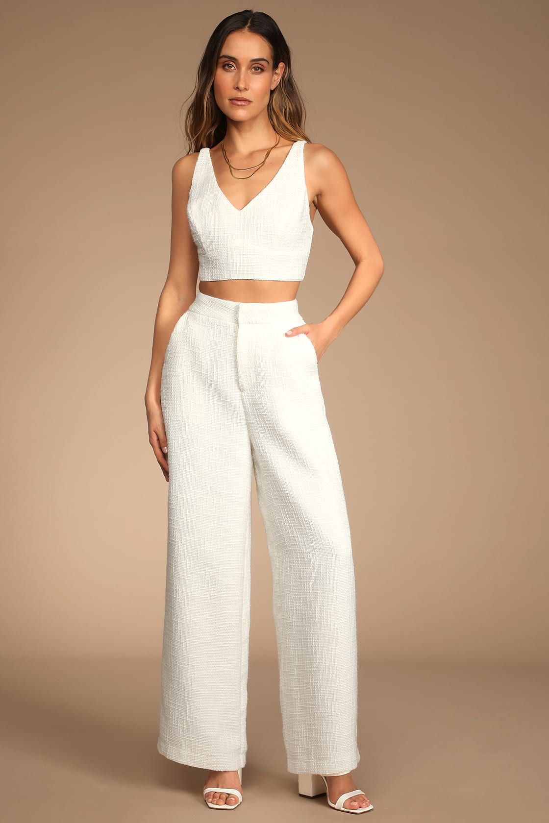 Chic and Sophisticated Ivory Tweed Wide-Leg Pants | Lulus (US)