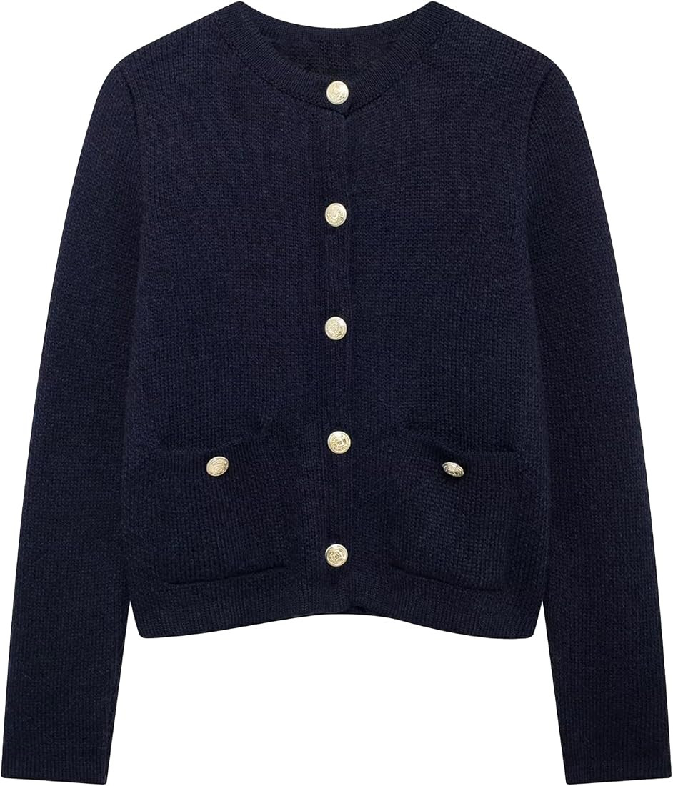 FindThy Women’s Casual Crew Neck Cardigan Long Sleeve Button Up Pocketed Sweater Cardigans | Amazon (US)