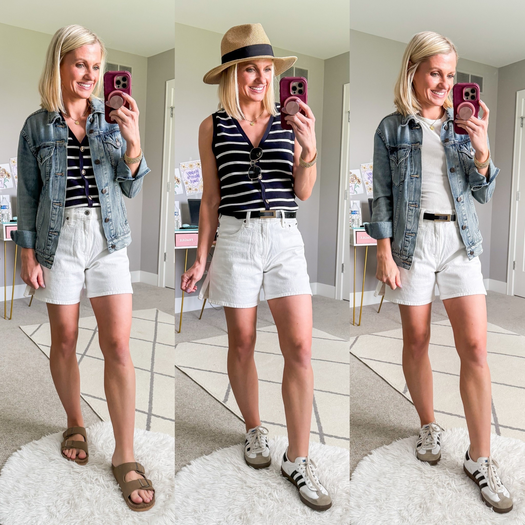 Summer capsule wardrobe outfits for with white jean shorts. 

#LTKStyleTip #LTKSeasonal #LTKOver40