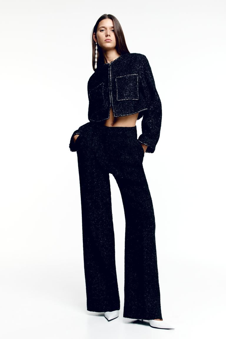 Shimmery Bouclé Pants - Black - Ladies | H&M US | H&M (US + CA)