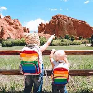Fairfax Gray/Bright Rainbow Stripe Backpack | Pottery Barn Kids