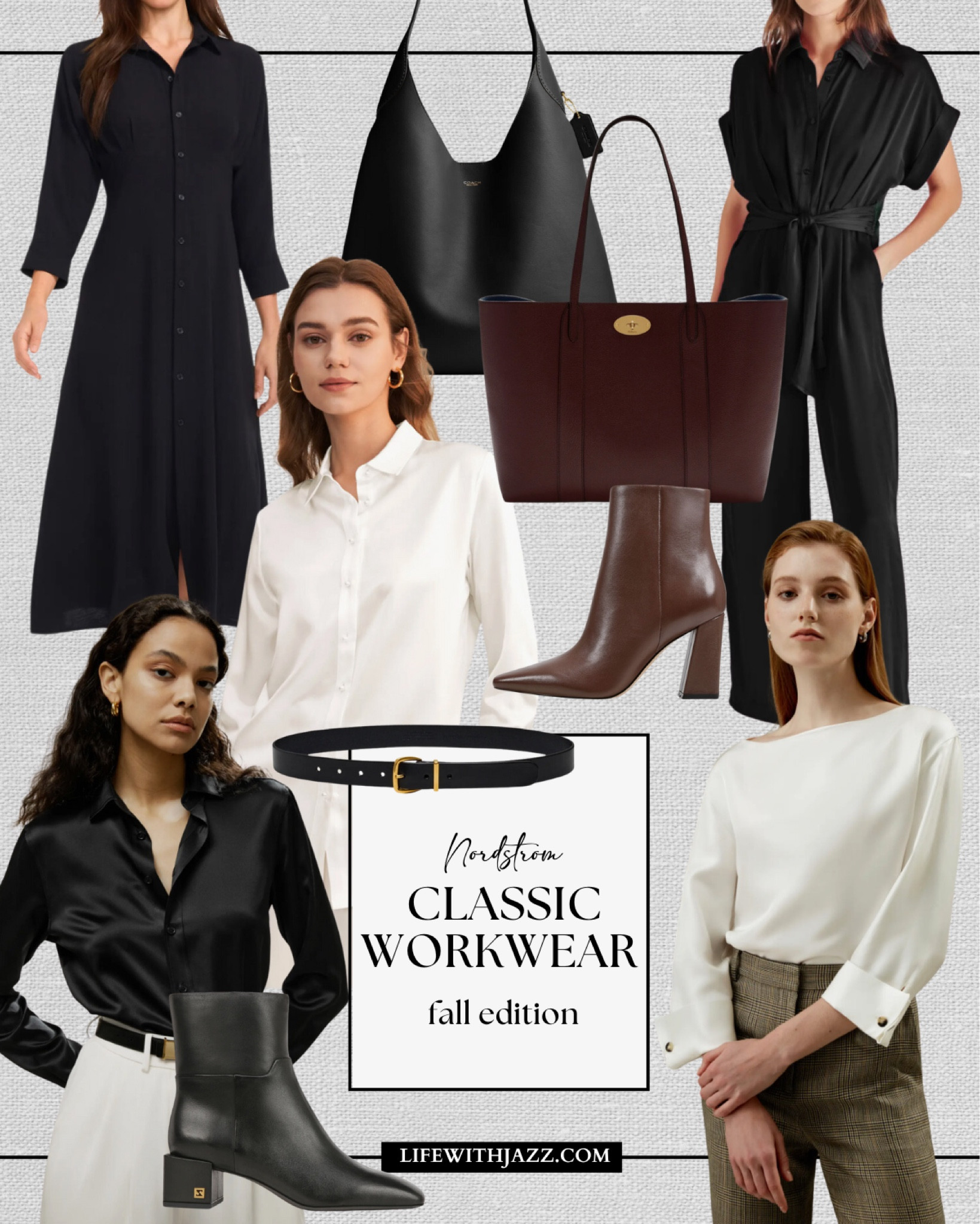 Classic fall workwear at Nordstrom 

Smart casual / business professional / black dress / black jumpsuit / white button up / white blouse / black silk button up / boots / belt / coach / mulberry / LilySilk / Madewell 

#LTKWorkwear #LTKSeasonal