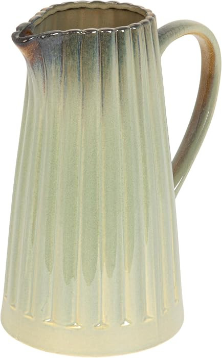 Creative Co-Op 40-Ounce Stoneware Ribbed Pitcher with Reactive Glaze, Sage Green | Amazon (US)