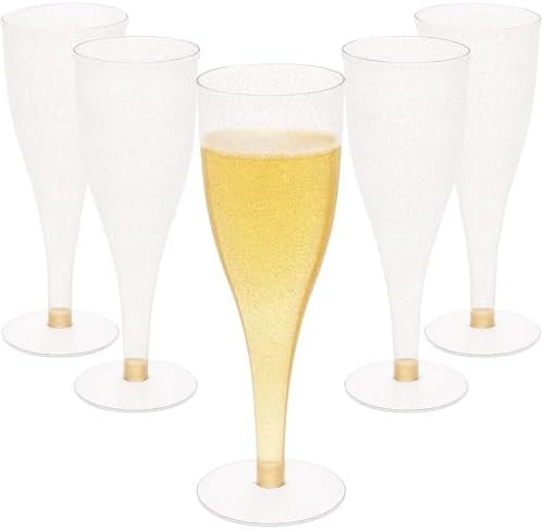 30 Disposable Champagne Flutes - 4.5 oz Gold Glitter Plastic Cups for Parties - Elegant Toasting ... | Amazon (US)