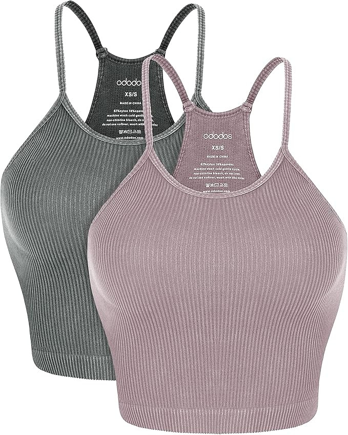 ODODOS Women's Crop 3-Pack Washed Seamless Rib-Knit Camisole Crop Tank Tops | Amazon (US)