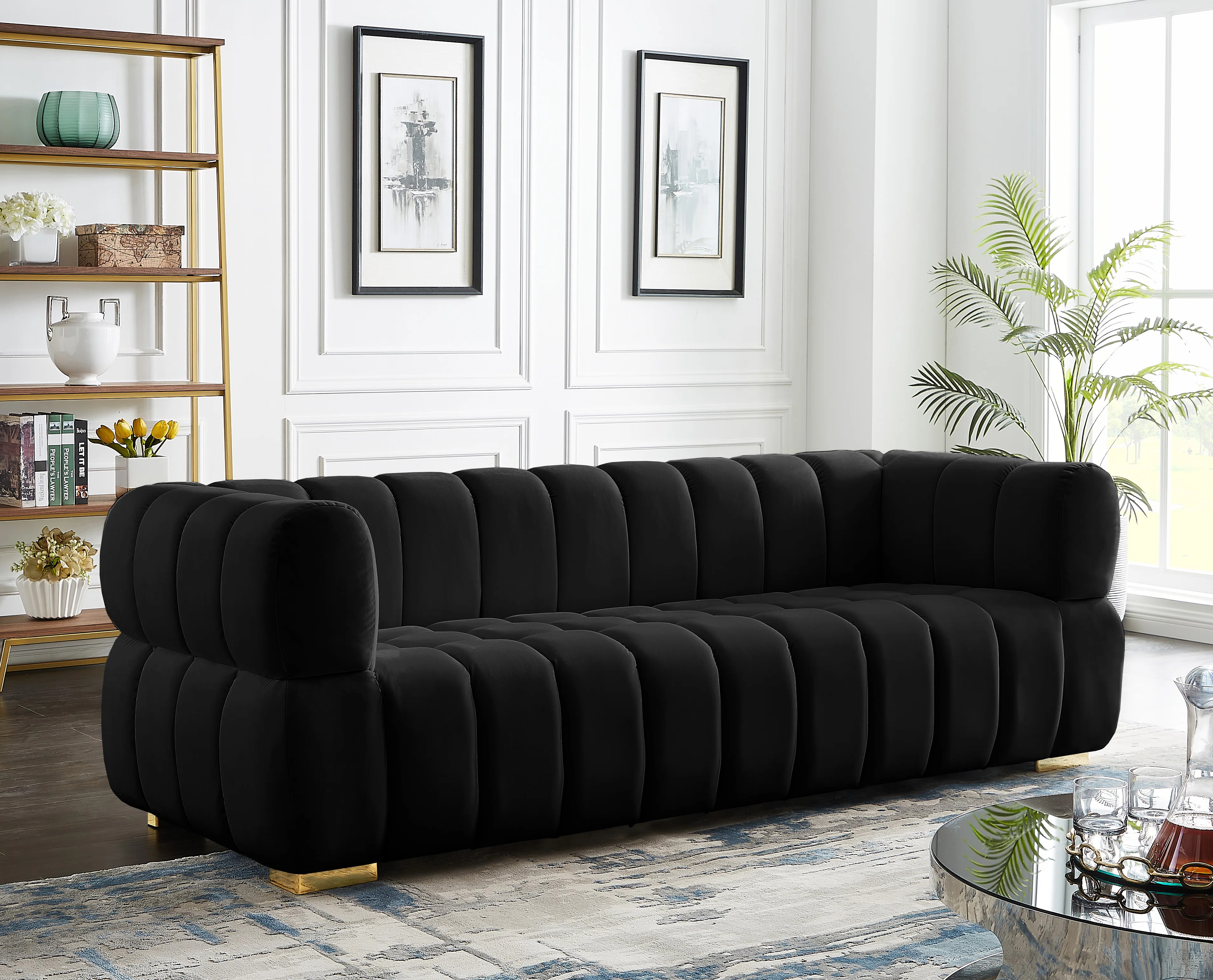 Carlan 91" Velvet Tuxedo Arm Sofa | Wayfair North America