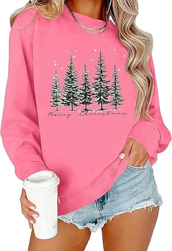 Christmas Sweatshirts for Women Merry and Bright Christmas Tree Graphic Long Sleeve shirts Xmas H... | Amazon (US)