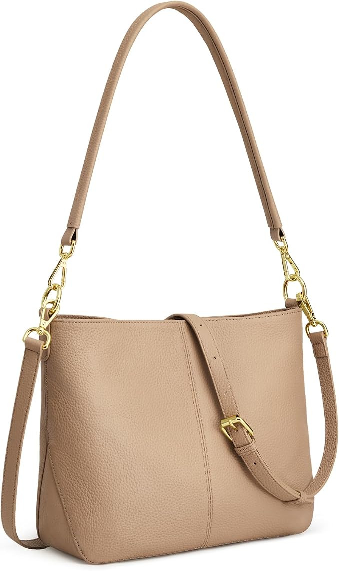 Kattee Leather Crossbody Purse,Handbag Hobo Bag with 2 Straps,Tan | Top grain pebbled leather wit... | Amazon (US)