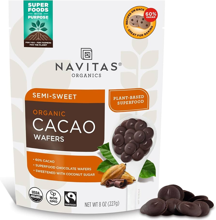 Navitas Organics Organic Semi Sweet Cacao Wafers, 8 OZ — Organic, Fairtrade, Non-GMO, Gluten-Fr... | Amazon (US)