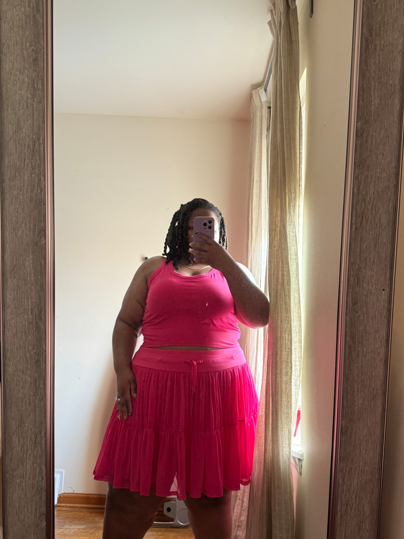 I love the vibrant color. I love the material and I love the design. I did size up in the skirt because I have thicker thighs and a larger derriere.  When I tried on my original size the shorts fit more compressed causing them to stay farther down than the skirt. 

I love that the sports bra is a bra, but also a cropped tank. This design allows me to wear this outside of the house comfortably without feeling like I just have on a bra. 

I will 10/10 recommend! I look forward to wearing this cute outfit that can go from the gym, to shopping, to brunch! 

#LTKPlusSize #LTKSummerEdit #LTKActive