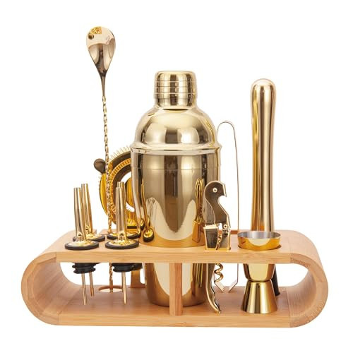 JNWINOG 12Pcs-Cocktail Shaker Set Stainless Steel Bartending Kit 18.6oz Cocktail Bar Set Cocktail Mix Drink Making Kit Professional Bar and Home Drink Bar Tools for Bartender(Gold, 12Pcs) | Amazon (US)