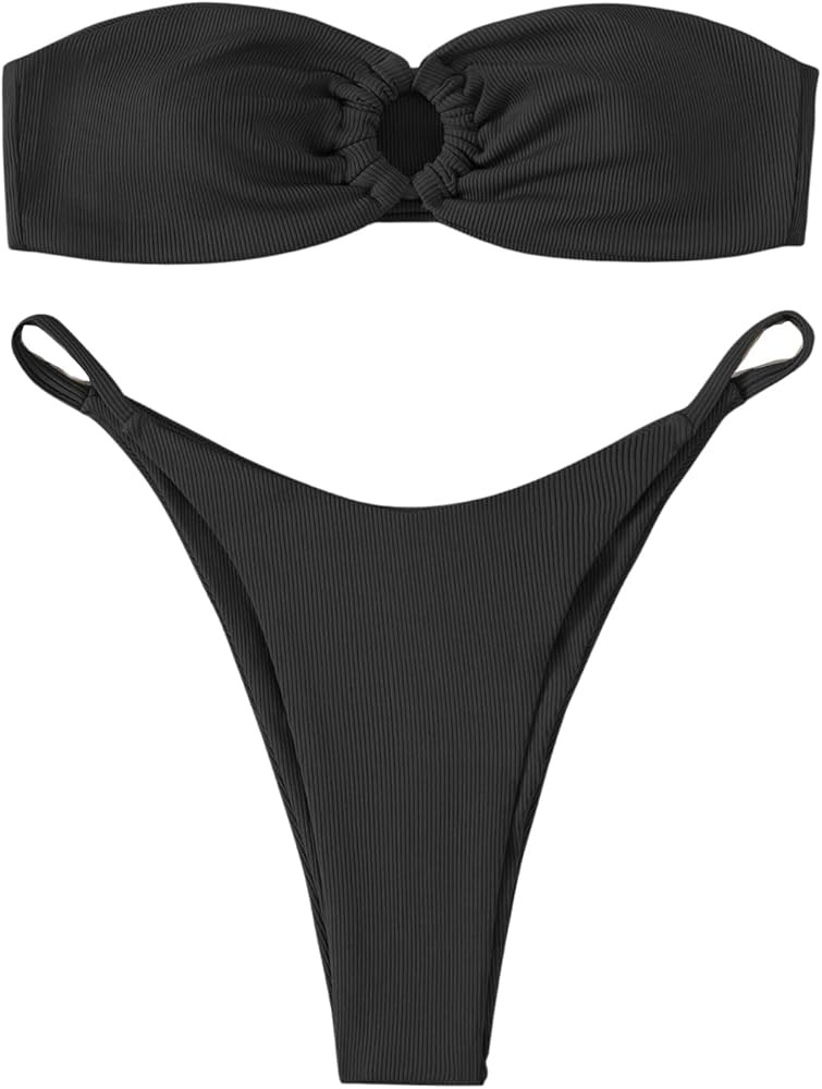 Floerns Women's Ditsy Floral Print Triangle Bikini Thong 2 Piece Bathing Suit Swimsuits | Amazon (US)