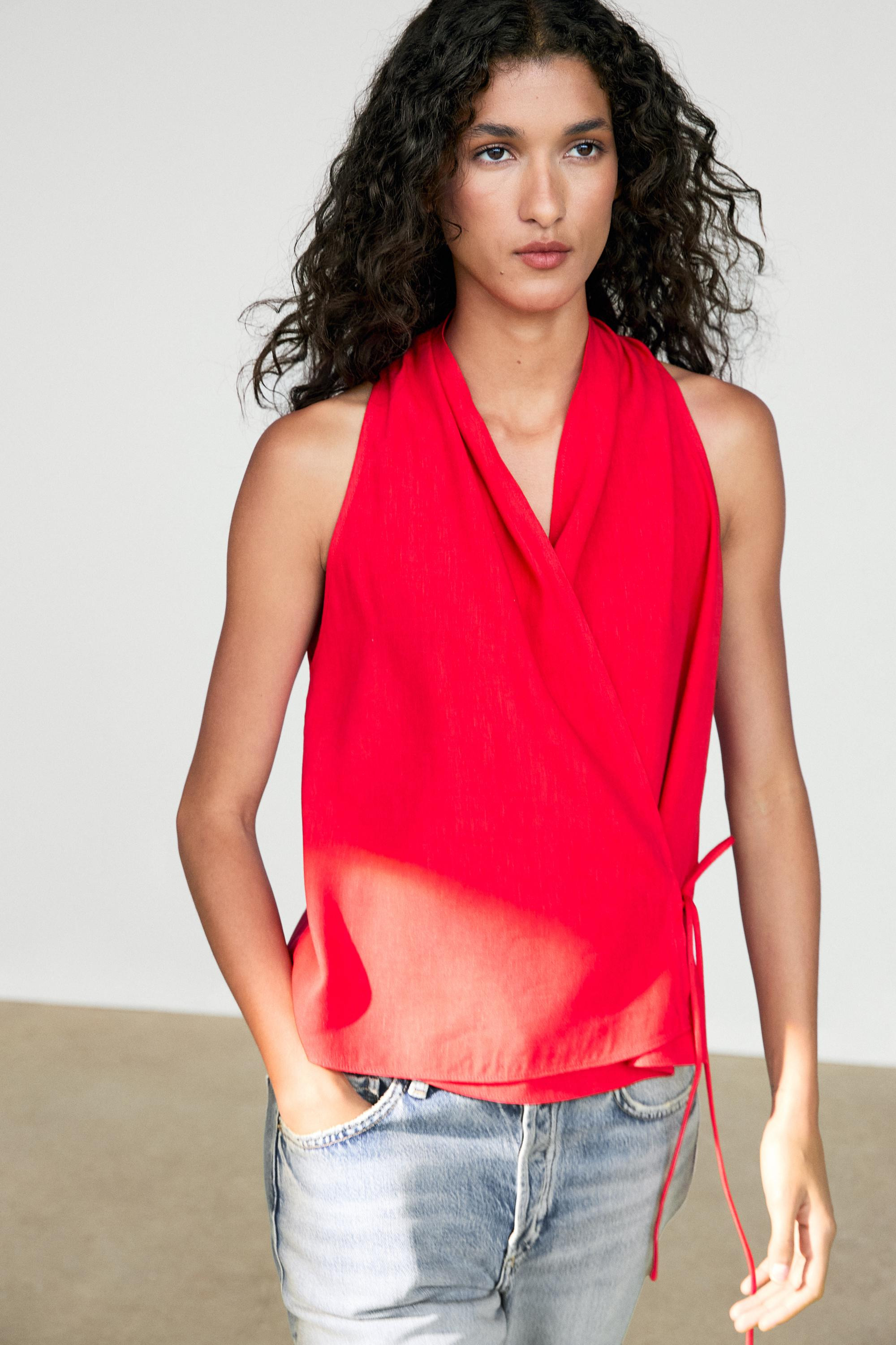 Linen halter top with tie detail | Massimo Dutti US