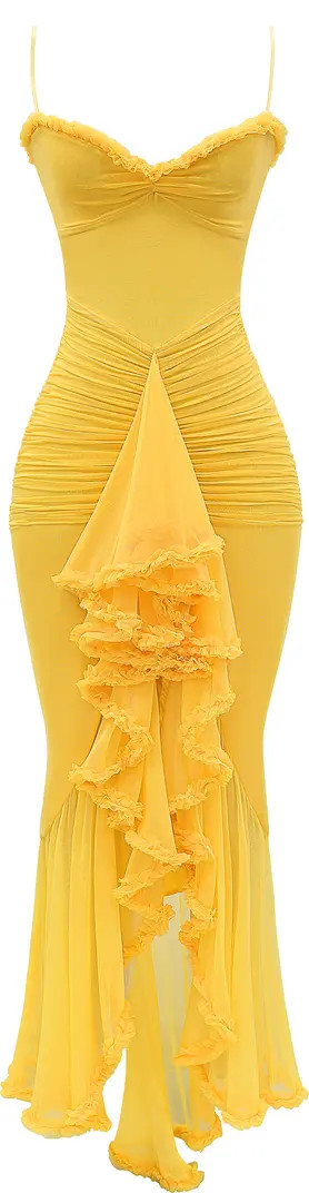HOUSE OF CB Gabbi Ruffle Mesh High-Low Cocktail Dress | Nordstrom | Nordstrom