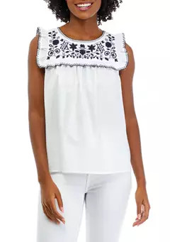 Crown & Ivy™ Women's Ruffle Embroidered Top | Belk