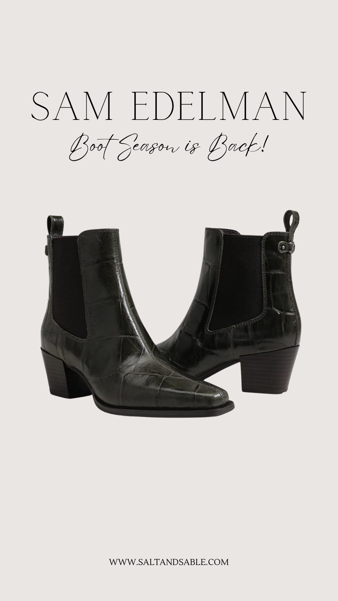 My favorite season is here…boot season! 😍 These Ashtyn 2 ankle booties by Sam Edelman are a wardrobe staple for all your chic, edgy outfits this fall. I love the one-of-a-kind, deep olive color 🫒
What would you pair these with? 

Leather boots, Sam Edelman boots, ankle boots, fall outfit ideas, boots for women, crocodile boots, ankle boots outfit, fall boots, fall shoes, fall footwear, autumn boots, office outfits for fall weather, country concert outfit, boots women, western boots, pointy boots 

#LTKStyleTip #LTKSeasonal #LTKShoeCrush