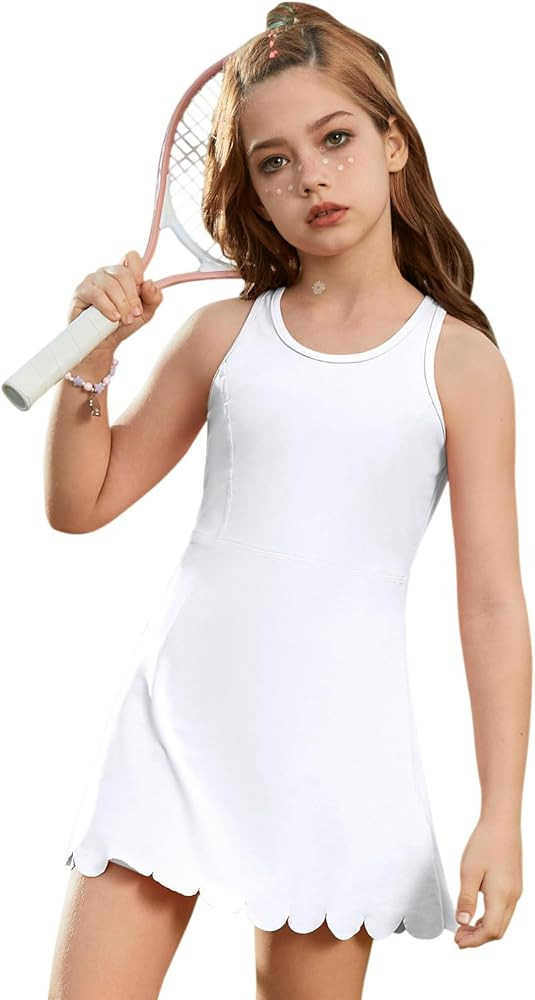 Vestido de tenis para ni\u00f1as, sin mangas, vestido atl\u00e9tico de pickleball con brasier int... | Amazon (US)