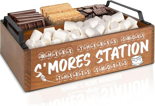 DEALZOOM Smores Station (Mini Brown 11x7x3) - Wooden Smores Caddy Holder with Handles - S'Mores Serving Tray for Kitchen - Smores Maker Box for Smores Kit Camping Decor - Smores Accessories Organizer | Amazon (US)