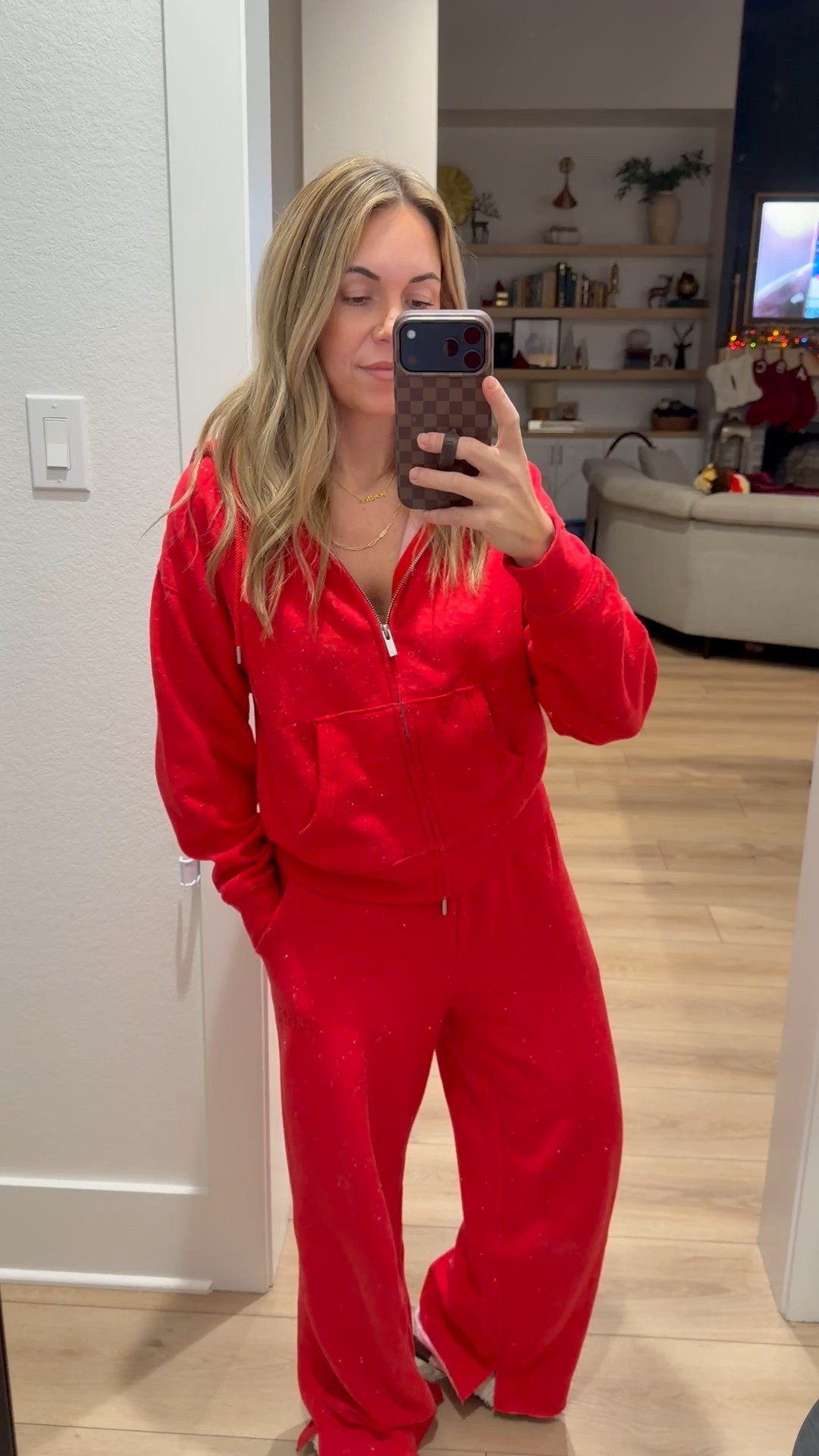 This PINK fleece hoodie set is TTS but roomy. If you wanted a more snug fit you can size down in the wide leg pants. Love the sparkle for the holidays!!! 

#LTKGiftGuide #LTKootd #LTKHoliday