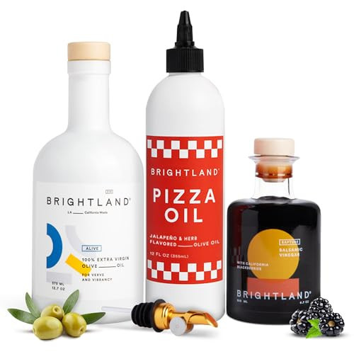 Brightland Pizza Night Set, 4-Piece Set - Includes Our Hot & Herbaceous Pizza Oil, Alive 100% Extra Virgin Olive Oil, Rapture Balsamic Vinegar & The Spout Pourer with Rubber Stopper | Amazon (US)