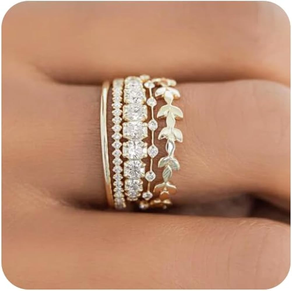 FUNEIA Stackable Gold Rings for Women Non Tarnish Trendy Dainty 14K Gold Plated Stacking Cubic Zi... | Amazon (US)