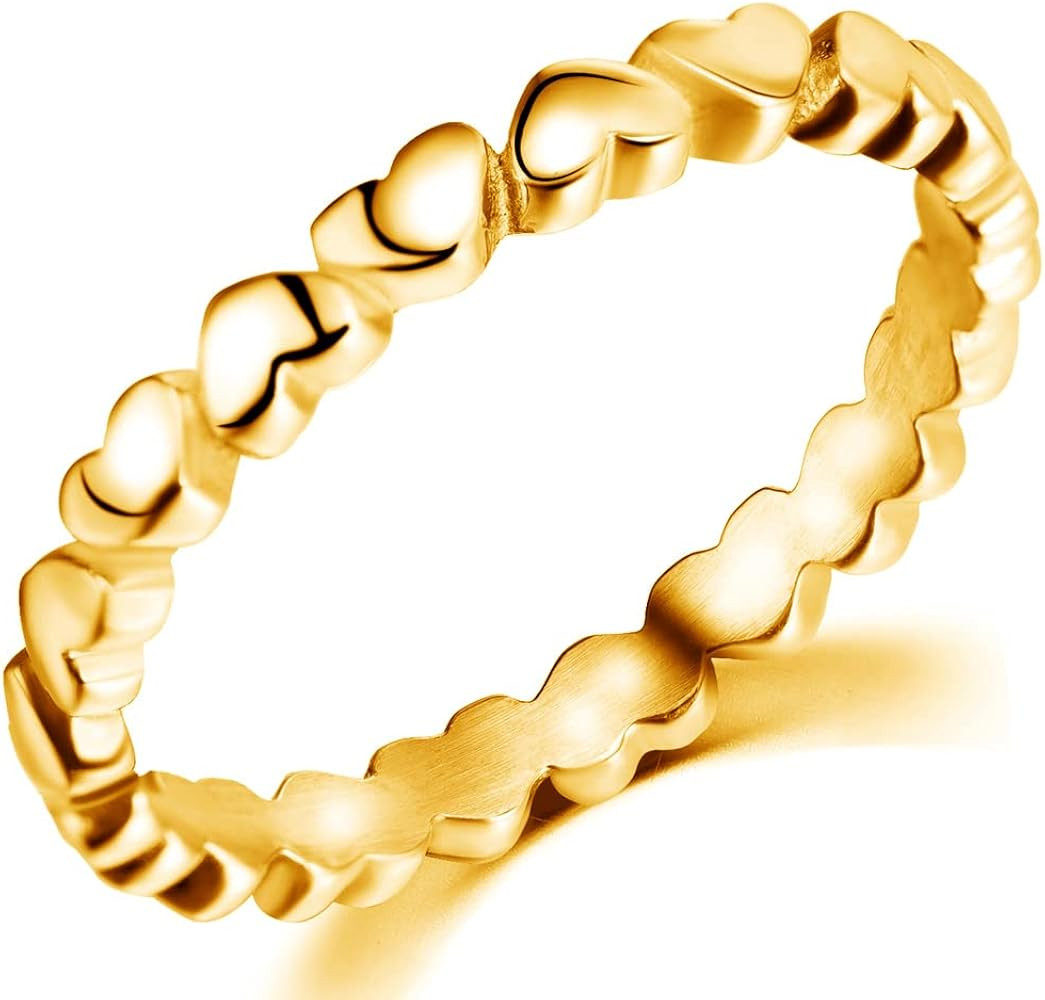 Jude Jewelers Stainless Steel Heart Shaped Classical Simple Plain Stacking Wedding Band Promise R... | Amazon (US)