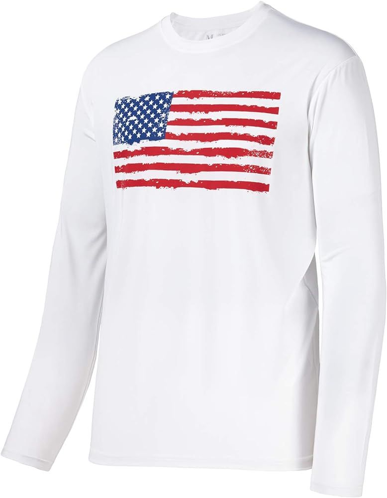 BASSDASH Vintage American Patriotic Flag Men's Fishing Shirt Long Short Sleeve | Amazon (US)