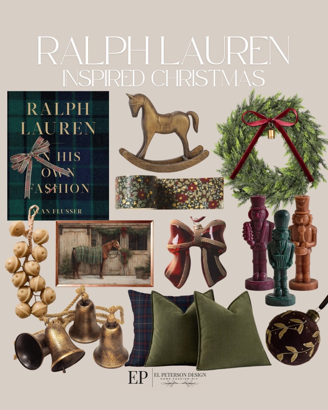 Ralph Lauren Inspired Christmas
Coffee table book
Wreath
Pillows
Bells
Candles
Ornaments
Artwork
Horse object
Ribbons


#LTKFindsUnder50 #LTKHoliday #LTKFindsUnder100