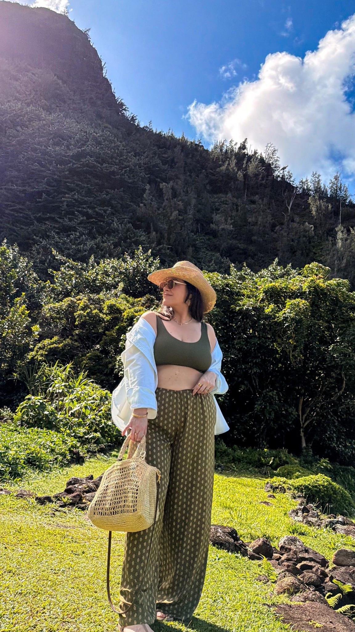 hawaii vacation outfit 
bikini top large 
high waisted bikini bottoms xl 
satin pants (shhh they are pj pants don’t tell) size xl 
button down top large 
comfy croc sandals so great for walking 
this hat is worth every penny going on year 2 it has been through it. 

#LTKMidsize #LTKTravel #LTKSwim