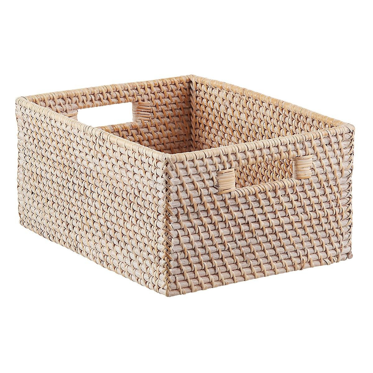 Small Rattan Bin w/Handle Whitewash | The Container Store