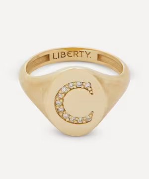 9ct Gold and Diamond Initial Liberty Signet Ring - C | Liberty London (UK)