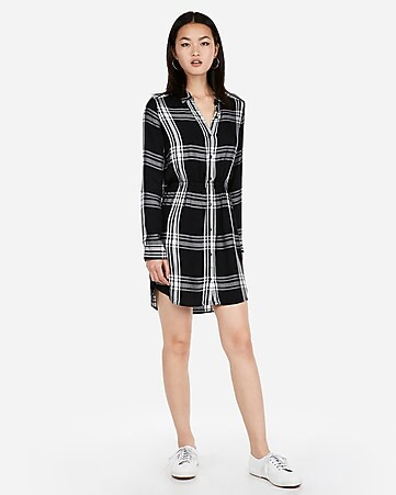 Plaid Print Fit And Flare Shirt Dress | Express