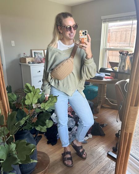 Living for Spring colors this year! ✨ These sage green waffle lightweight shirt is perfect for layering this Spring! 

Wearing a M in the top and 6 I. The jeans 👖 

#LTKsalealert #LTKSpringSale #LTKfindsunder50